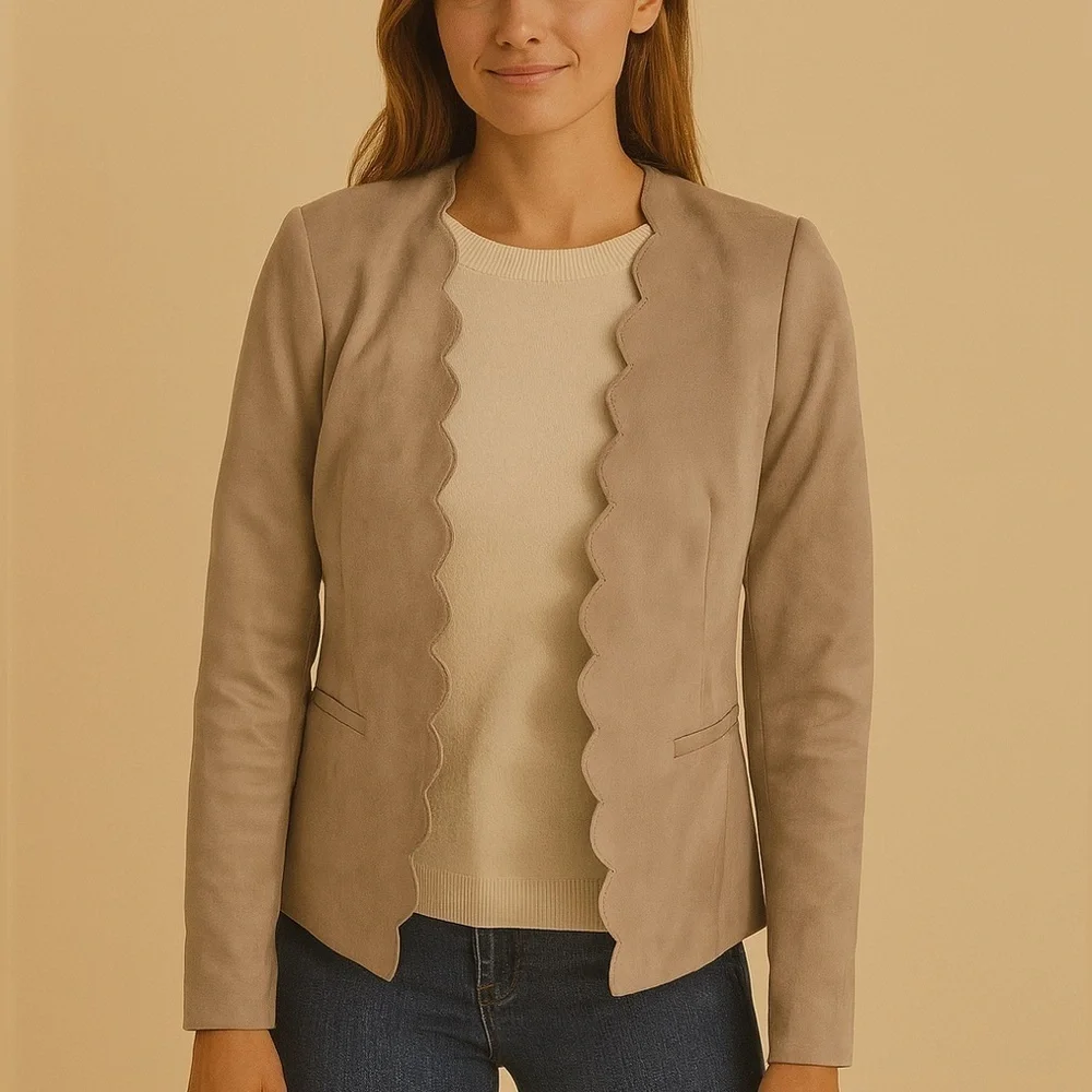 Banana Republic Women's Scalloped Tan Blazer